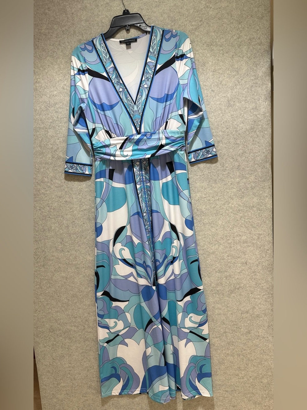 Boston Proper Blue & Aqua Printed Maxi Dress
